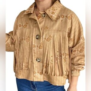 Ezra Brand Tan Fringe Western Lightweight Blazer Shacket Size Medium